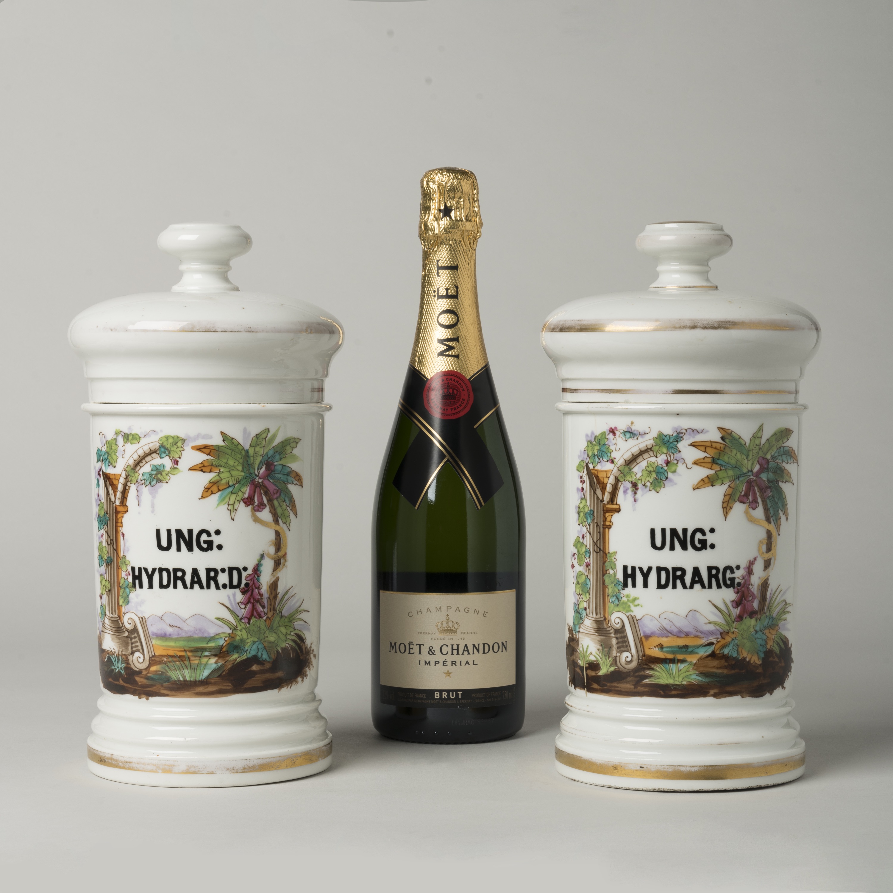 A Large Pair of Paris Porcelain Apothecary Jars